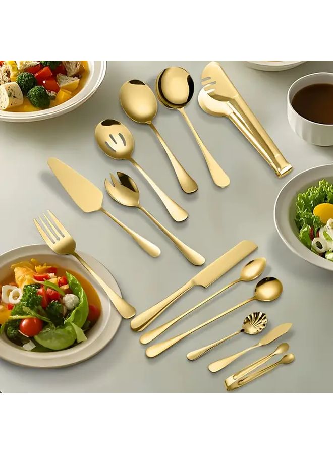 8 Piece Stainless Steel Cutlery Set In Gold For Buffets Parties And Restaurants - Image 2